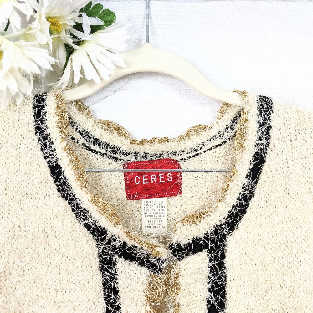 Anthropologie Ceres Cream Gold Eyelash Cardigan - Picture 2 of 7